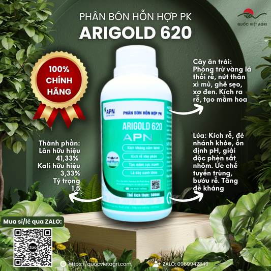 Chai ARIGOLD 620 – mặt trước in rõ thương hiệu An Phát Nông