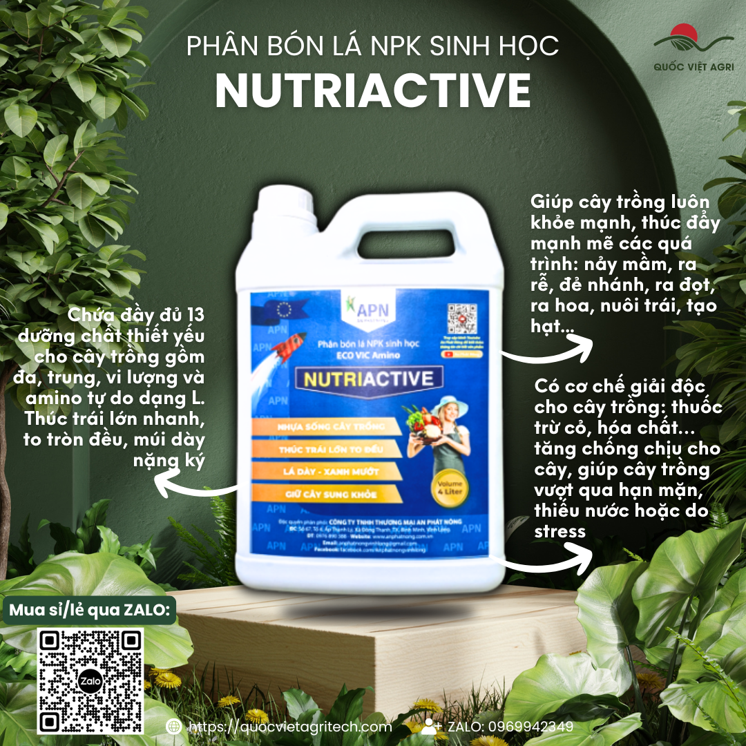 Phân Bón Sinh Học NUTRIACTIVE (Can 4 Lít) - Phục Hồi Cây, Giải Độc - An Phát Nông