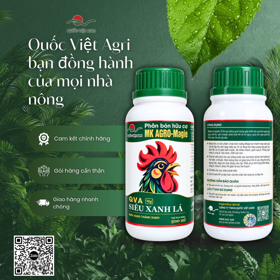 Phân Bón Hữu Cơ QVA Siêu Xanh Lá Magie (500ml) – Khắc Phục Vàng Lá