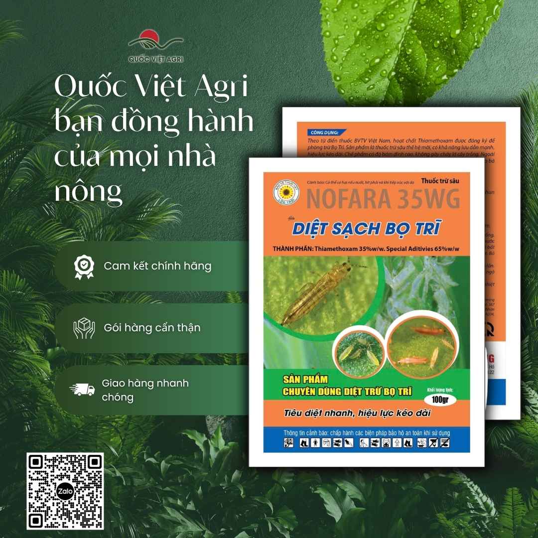 Ảnh toàn diện kèm bảng thành phần Thiamethoxam 35% diệt bọ trĩ mặt sau bao bì.