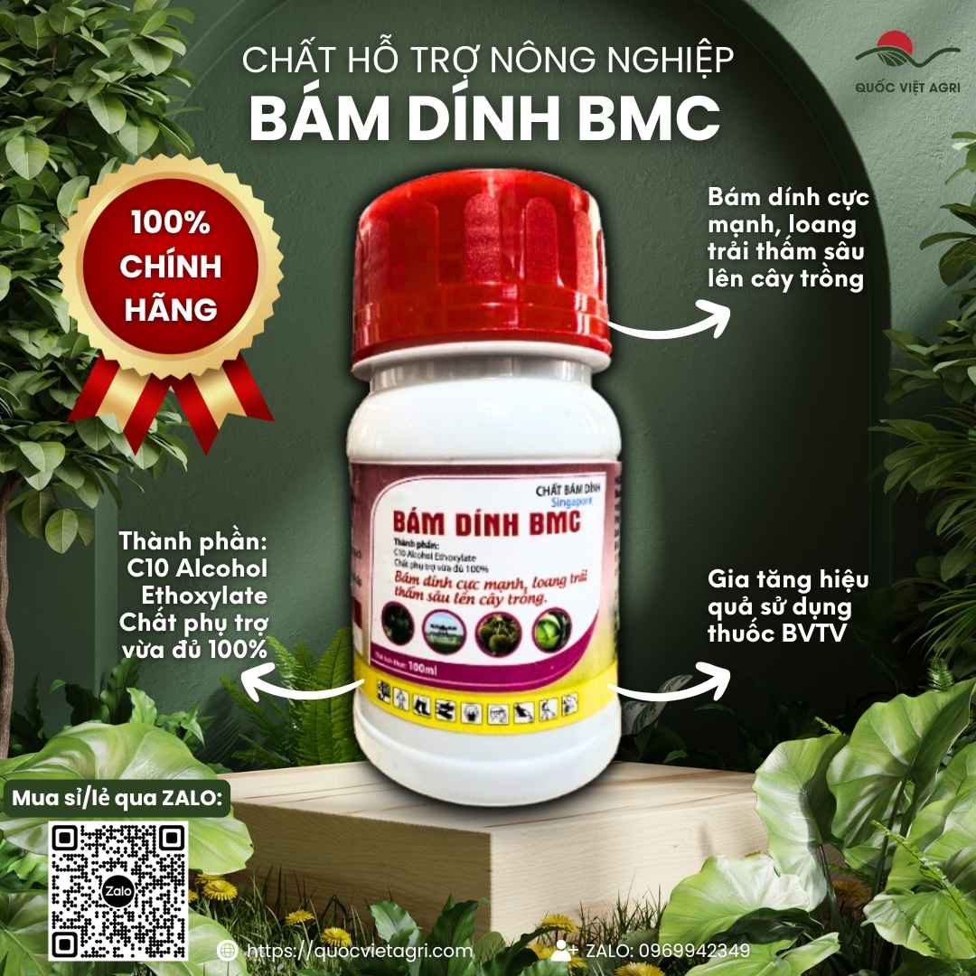 Mặt trước chai Chất Bám Dính 100ML, tăng độ bám, loang trải cho thuốc BVTV, công nghệ Singapore.