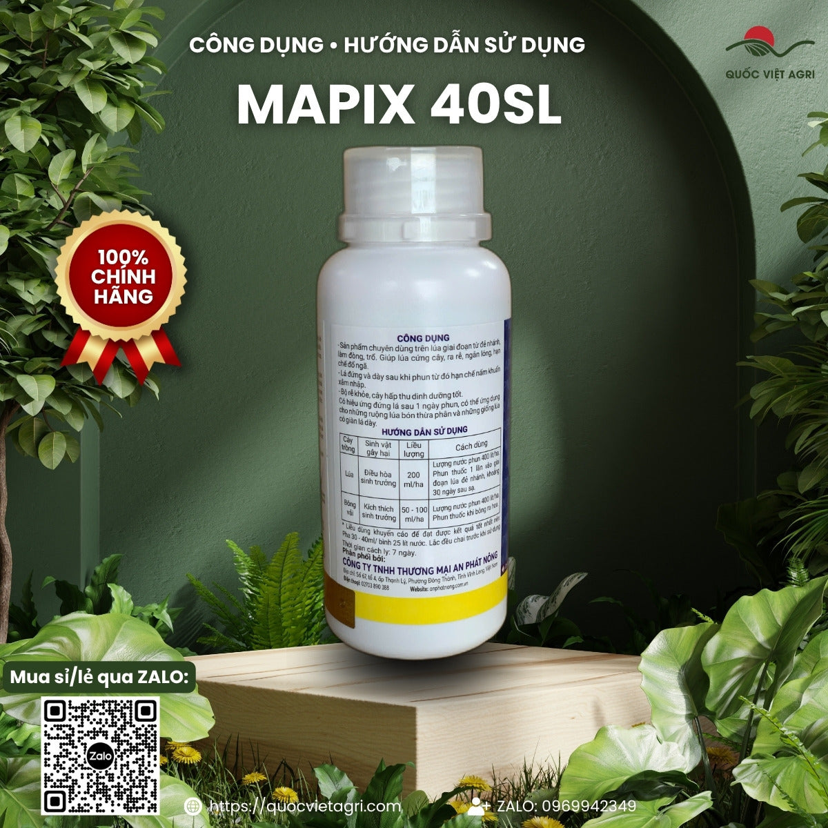 Công dụng và hướng dẫn sử dụng MAPIX 40SL trên lúa 200 ml/ha và bông vải 50–100 ml/ha, sản phẩm chính hãng của Quốc Việt Agri