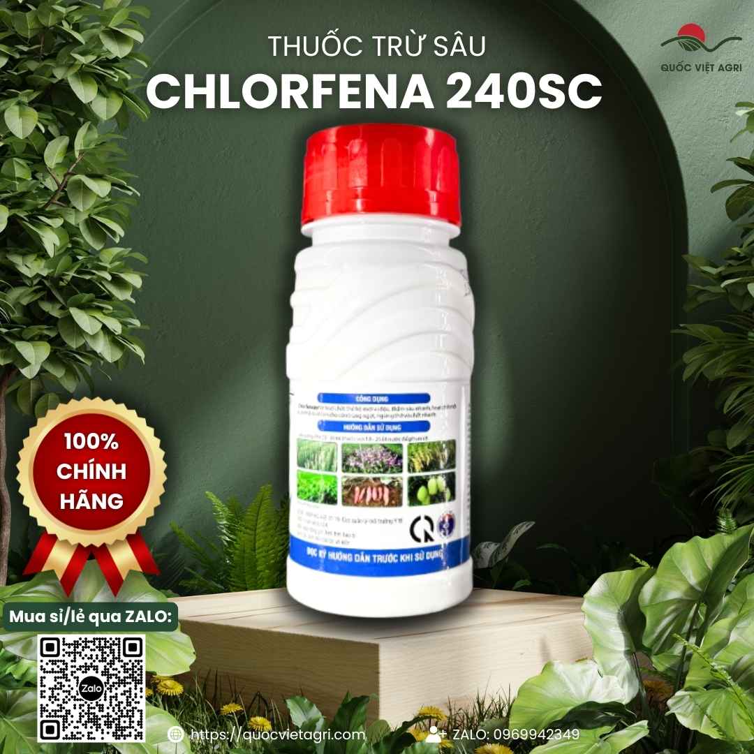 Mặt sau chai thuốc trừ sâu Chlorfena 240SC 240ml với thông tin thành phần hoạt chất Chlorfenapyr và hướng dẫn sử dụng chi tiết.