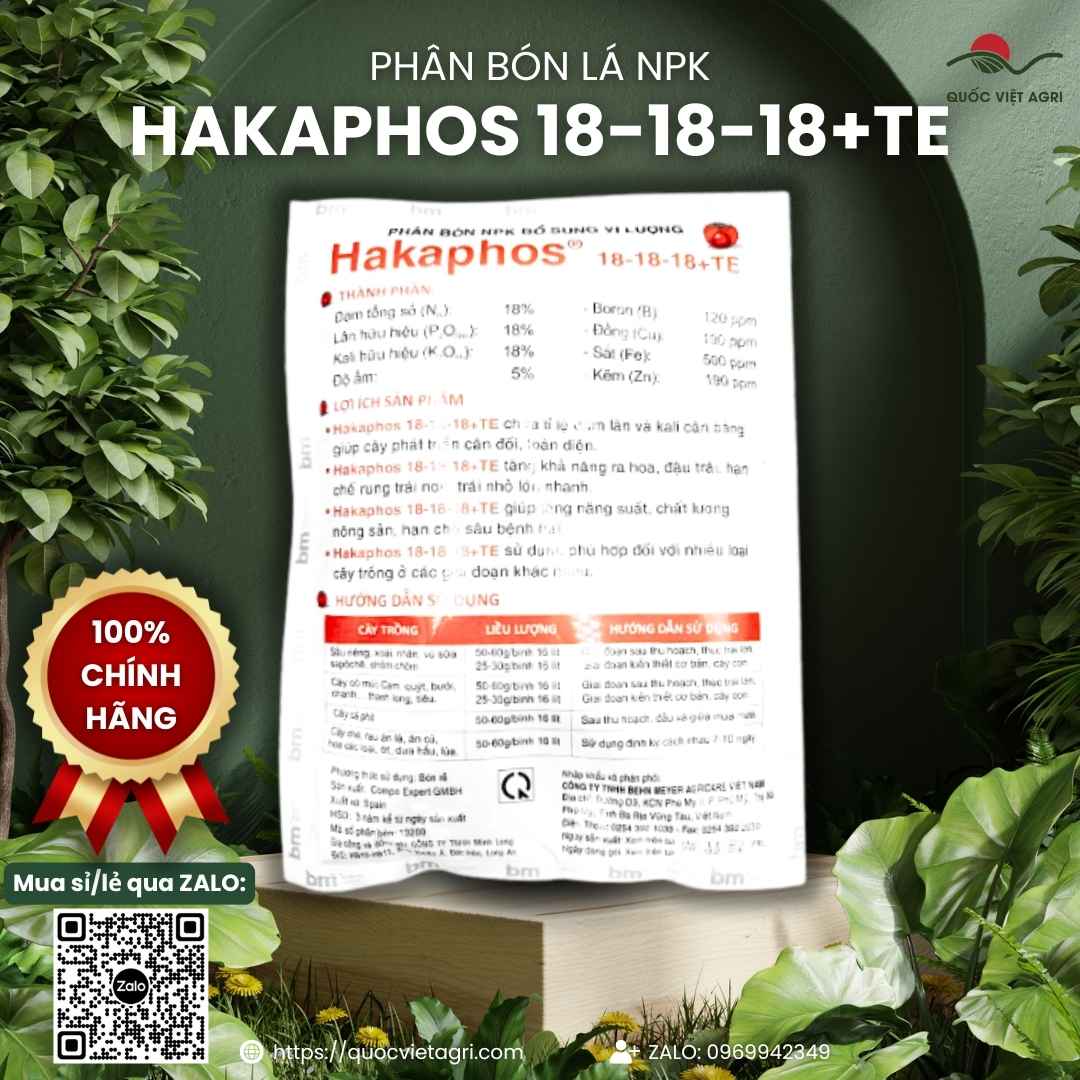 Mặt sau gói Phân bón NPK hòa tan Hakaphos 18-18-18+TE 250g Behn Meyer Đức.