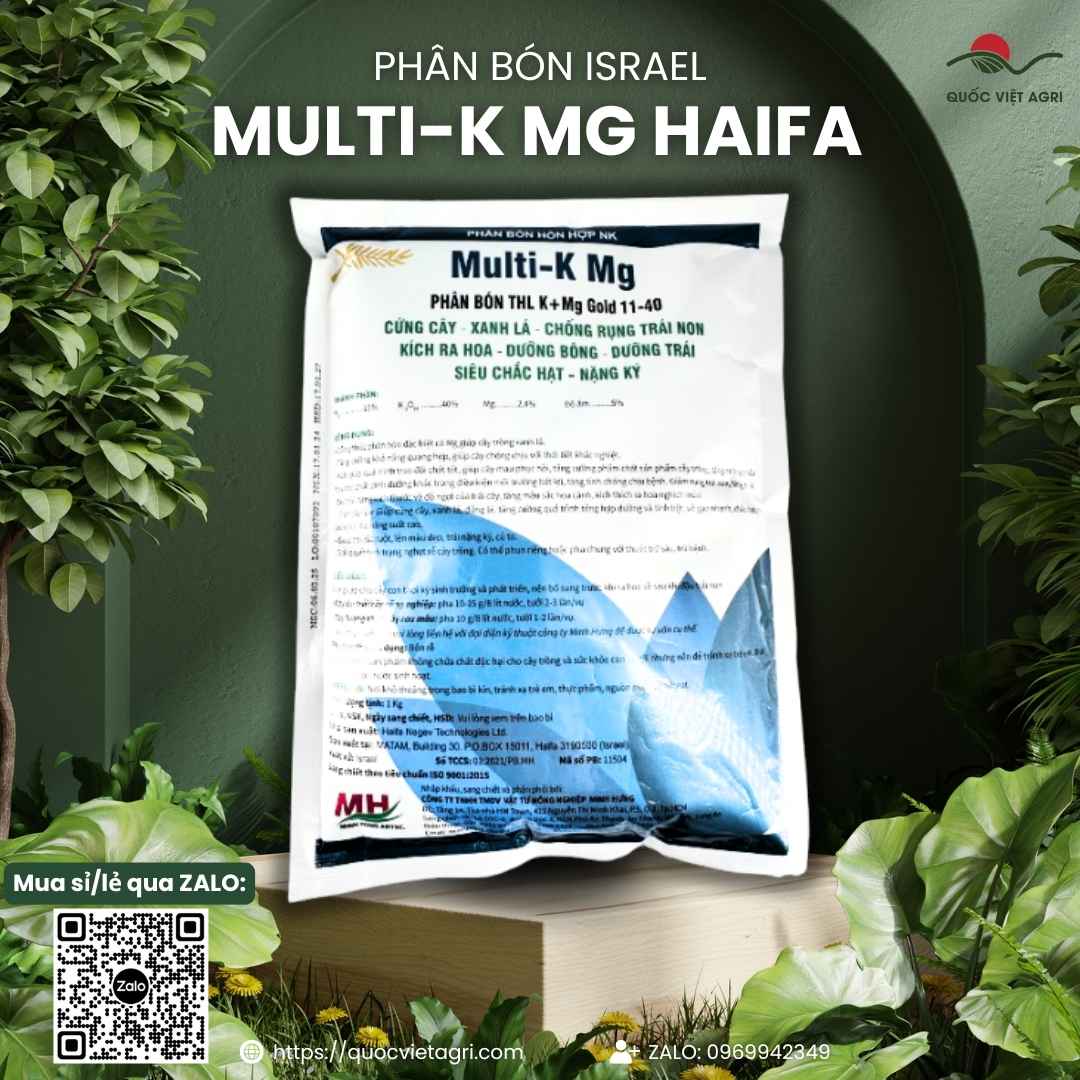 Bảng thành phần Kali 40% và Magie mặt sau gói Haifa.