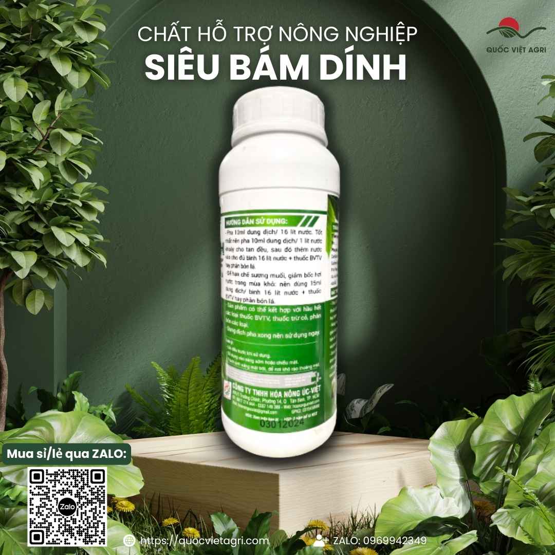 Mặt sau chai CHẤT SIÊU BÁM DÍNH SINH HỌC 1 Lít, tăng độ bám, loang trải, thấm sâu cho thuốc BVTV và phân bón lá.