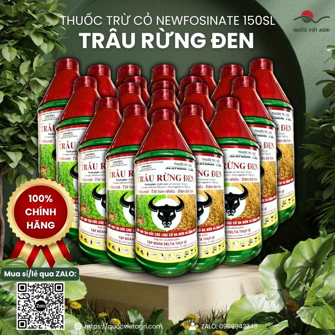 Hình ảnh thùng 20 chai thuốc trừ cỏ Trâu Rừng Đen 150SL 900ml, giá sỉ cho đại lý và trang trại.