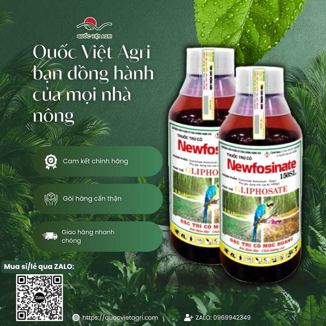 Ảnh tổng quan chai thuốc trừ cỏ Newfosinate 150SL 900ml, chuyên dùng để khai hoang, diệt cỏ tranh, sản phẩm chính hãng của BMC.