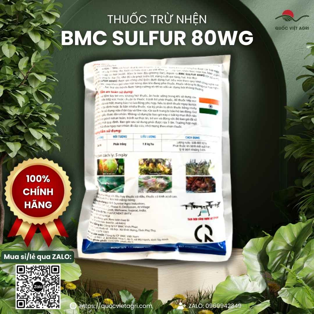 Mặt sau gói Bacca 80WG với hướng dẫn sử dụng cho hoa hồng, cam quýt và cảnh báo an toàn.
