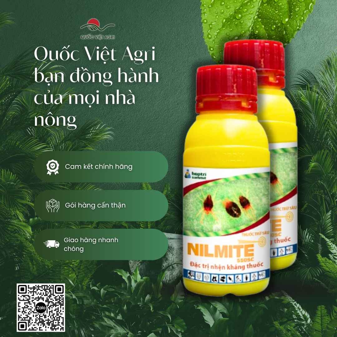 Hoạt chất Fenbutatin Oxide 550g/l thế hệ mới mặt sau chai Nilmite.