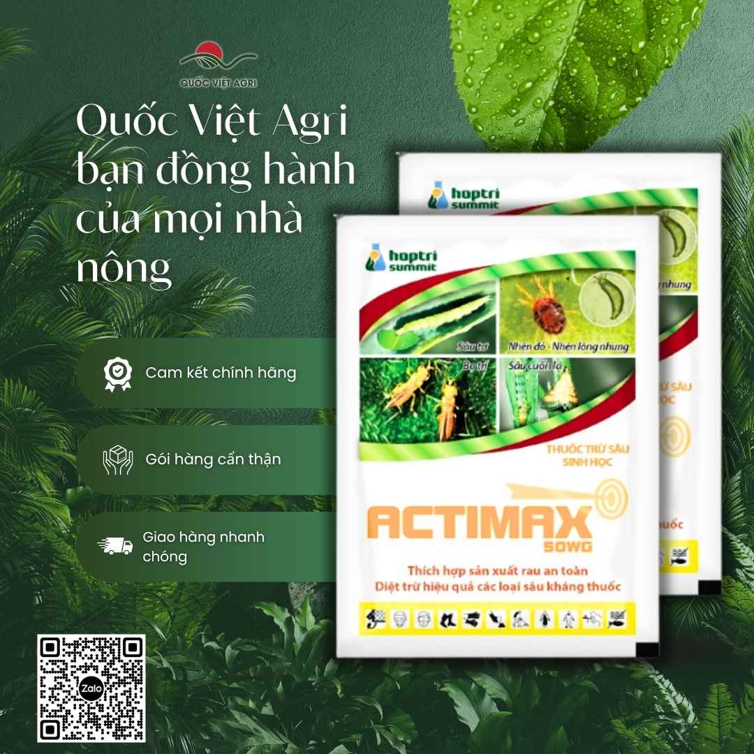 Hoạt chất Emamectin benzoate 50g/kg dạng cốm mặt sau gói Actimax.