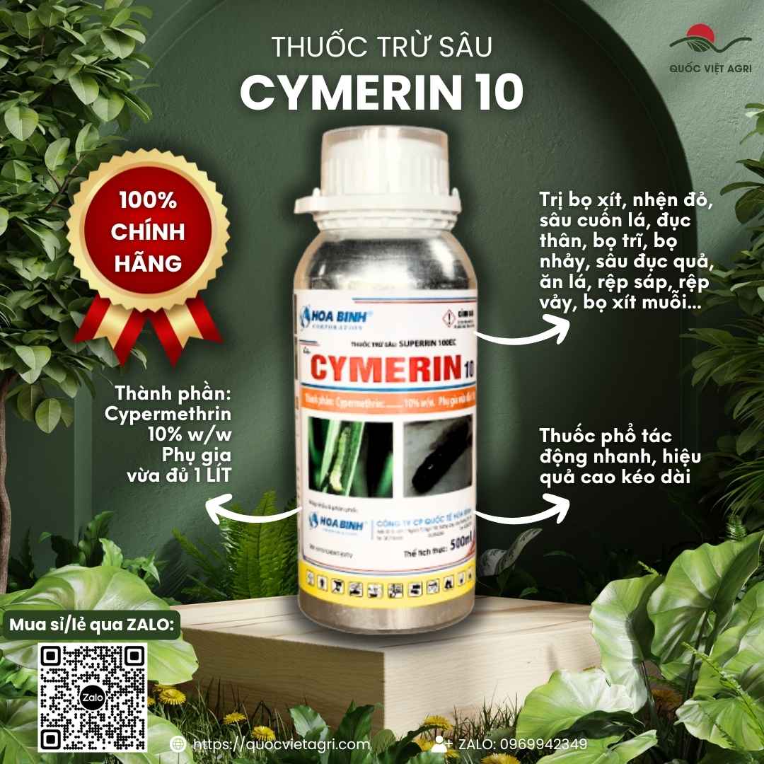 Mặt trước chai thuốc trừ sâu Superrin 100EC 500ml, chuyên dùng để đặc trị sâu cuốn lá, bọ xít, sản phẩm chính hãng.