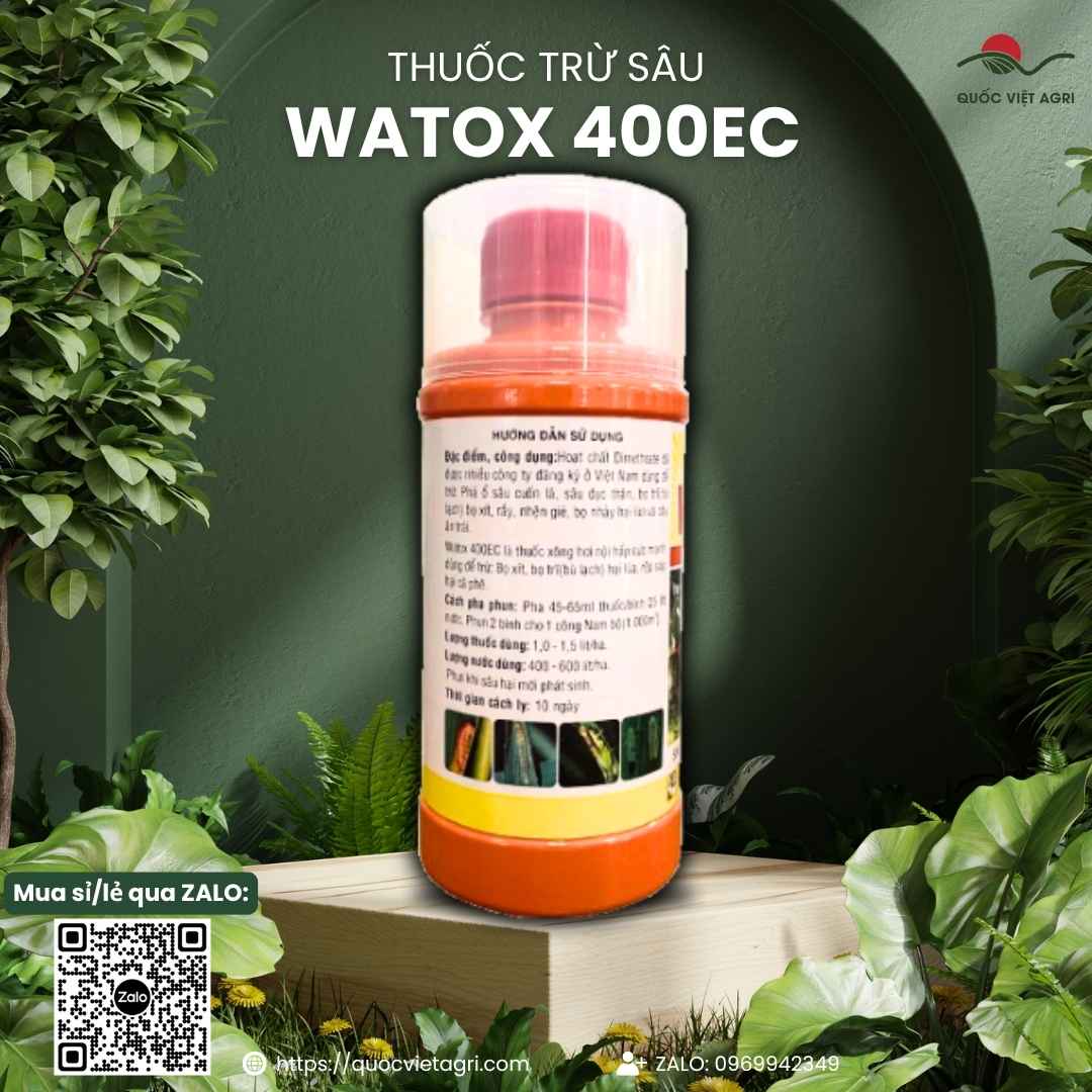 Mặt sau chai thuốc trừ sâu Watox 400EC 450ml, chuyên dùng để đặc trị rệp sáp, bọ trĩ, sản phẩm chính hãng VITHACO.