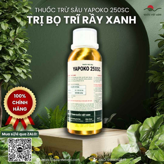 Mặt sau chai thuốc trừ sâu Yapoko 250SC 240ml với thông tin thành phần 2 hoạt chất Thiamethoxam, Lambda-cyhalothrin và hướng dẫn sử dụng.