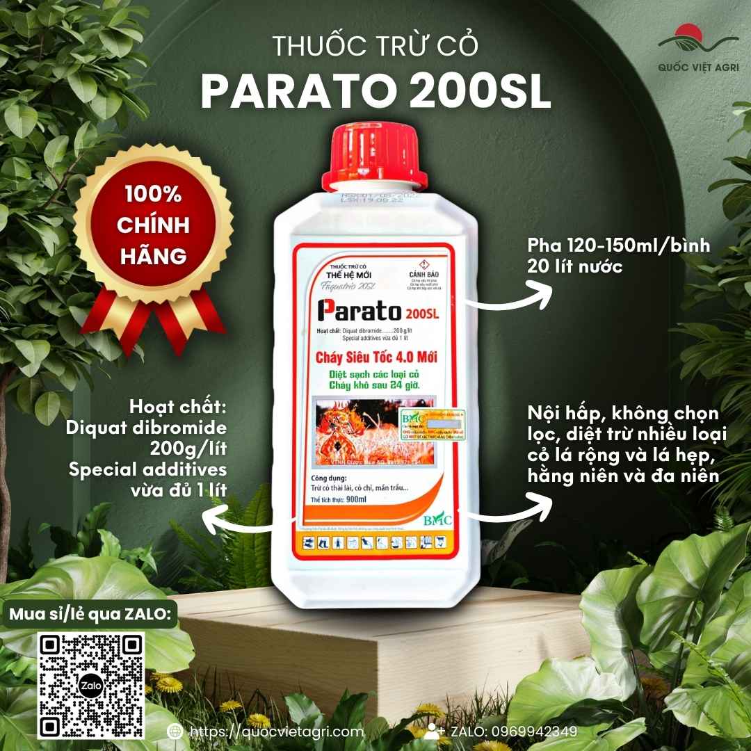 Thuốc trừ cỏ cháy Parato 200SL (Diquat 200g/l) chai 900ml — Quốc Việt Agri