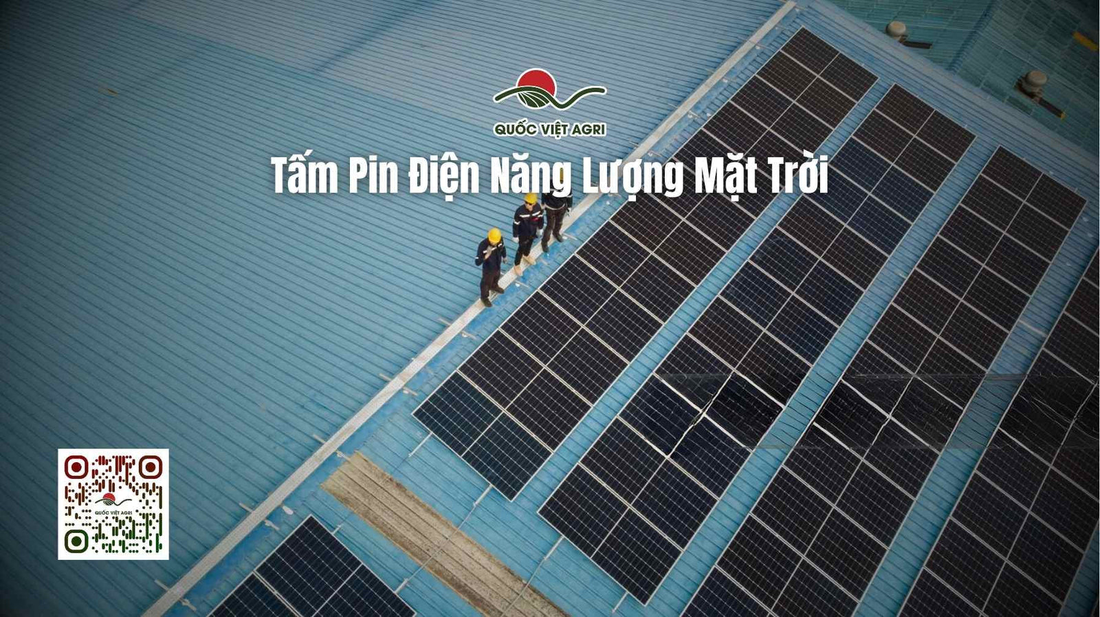 hình ảnh nhân viên kỹ thuật của quốc việt agri sau khi vừa lắp tấm pin điện năng lượng mặt trời trên mái nhà công xưởng