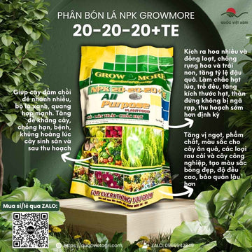 Phân Bón Lá NPK Growmore 20-20-20+TE (Gói 1kg) - Dưỡng Cây Toàn Diện, Chất Lượng Mỹ