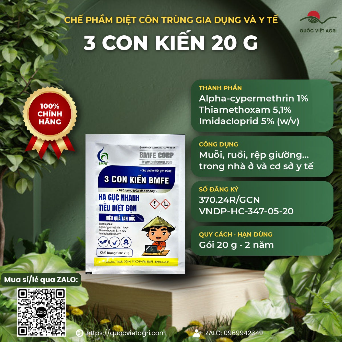 Thông tin nhanh 3 Con Kiến 20g: hoạt chất, công dụng, số đăng ký