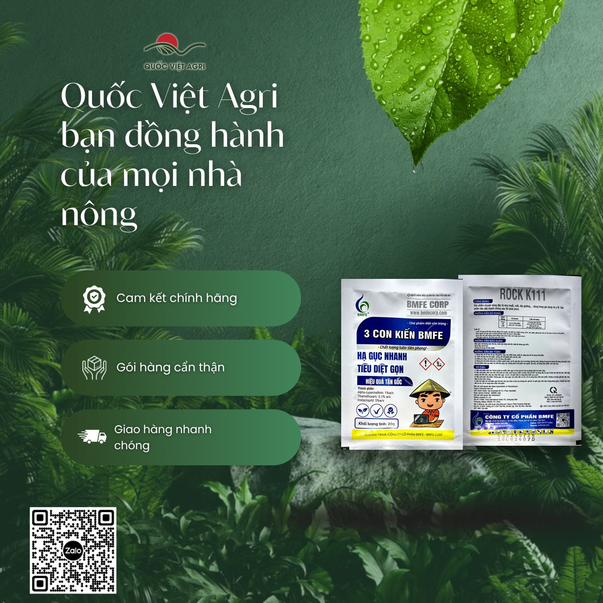 3 Con Kiến 20g tại Quốc Việt Agri: cam kết chính hãng, gói hàng cẩn thận, giao hàng nhanh chóng