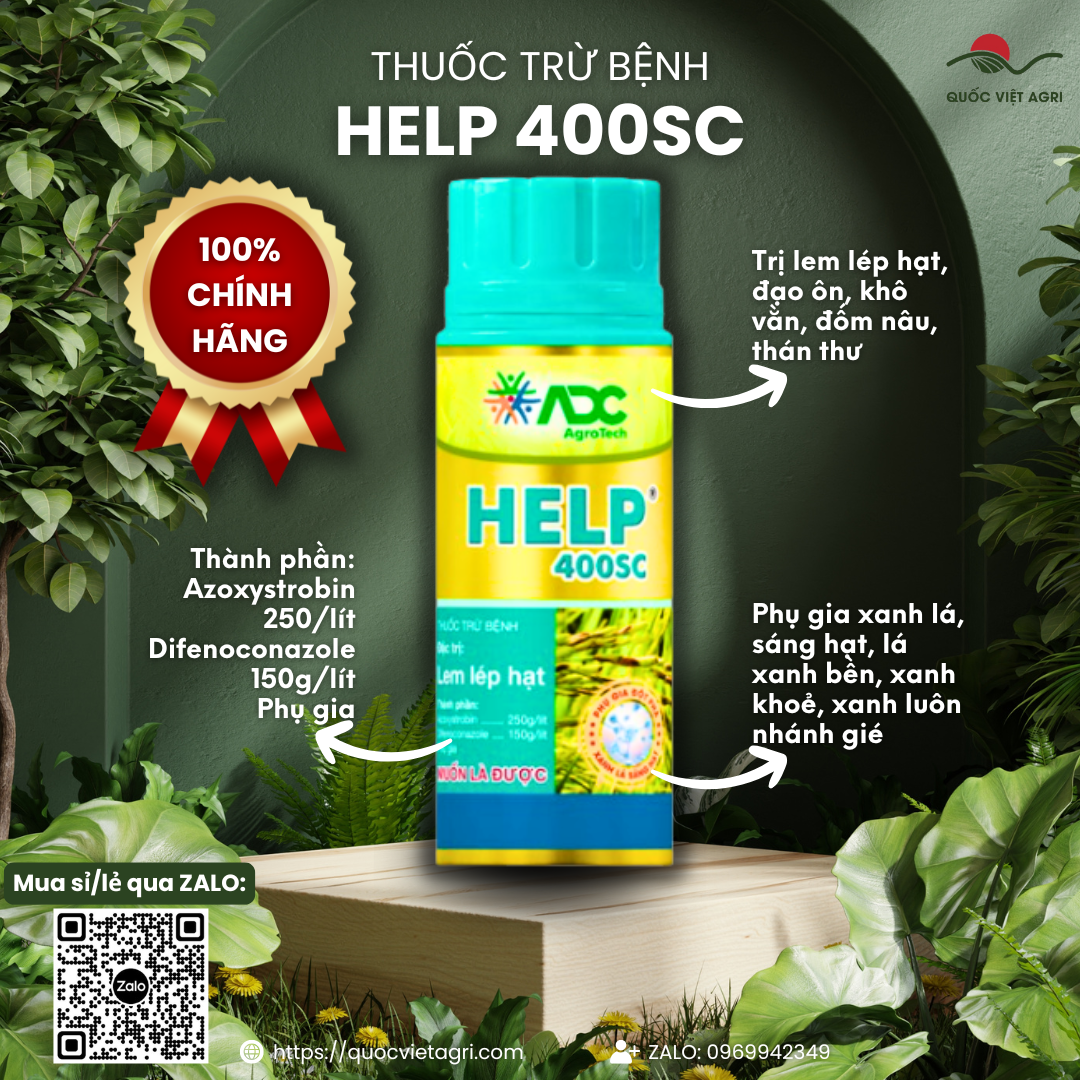 Chai thuốc trừ bệnh HELP 400SC (250ml) mặt trước, hiển thị rõ thương hiệu, thành phần và công dụng nổi bật
