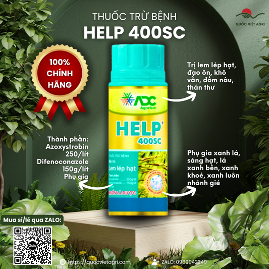 Chai thuốc trừ bệnh HELP 400SC (250ml) mặt trước, hiển thị rõ thương hiệu, thành phần và công dụng nổi bật