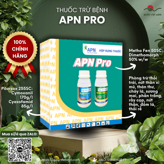  Hình ảnh bộ đôi sản phẩm trừ bệnh APN PRO, gồm chai Pilarzox 255SC và chai Metho Fen 50SC.