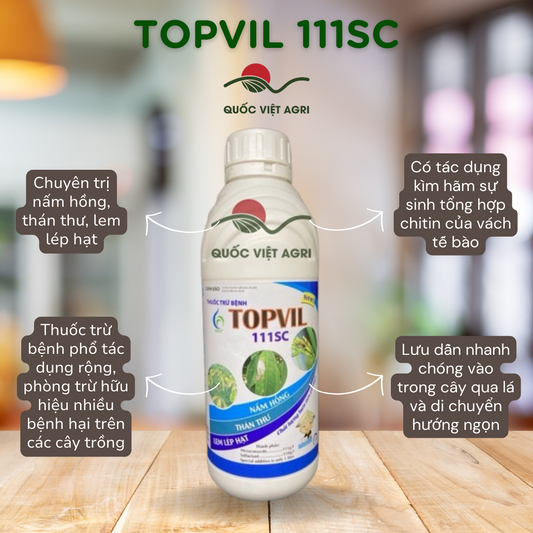 Chai thuốc trừ bệnh Topvil 111SC dung tích 1 Lít, thiết kế chuyên nghiệp.