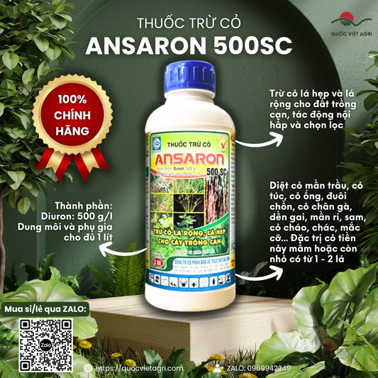 Thuốc Trừ Cỏ ANSARON 500SC (1 Lít) – Diuron 500g/L, Đặc Trị Cỏ Lá Hẹp & Lá Rộng Trên Mía, Cà Phê, Sắn