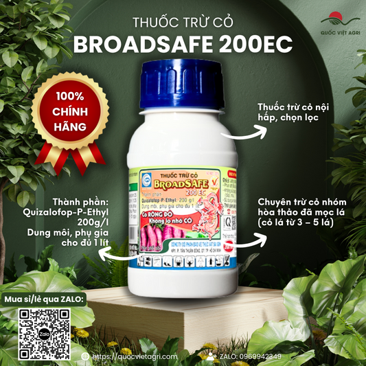 Chai thuốc trừ cỏ BROADSAFE 200EC 40ml, chuyên diệt cỏ hòa thảo hiệu quả trong rau màu.