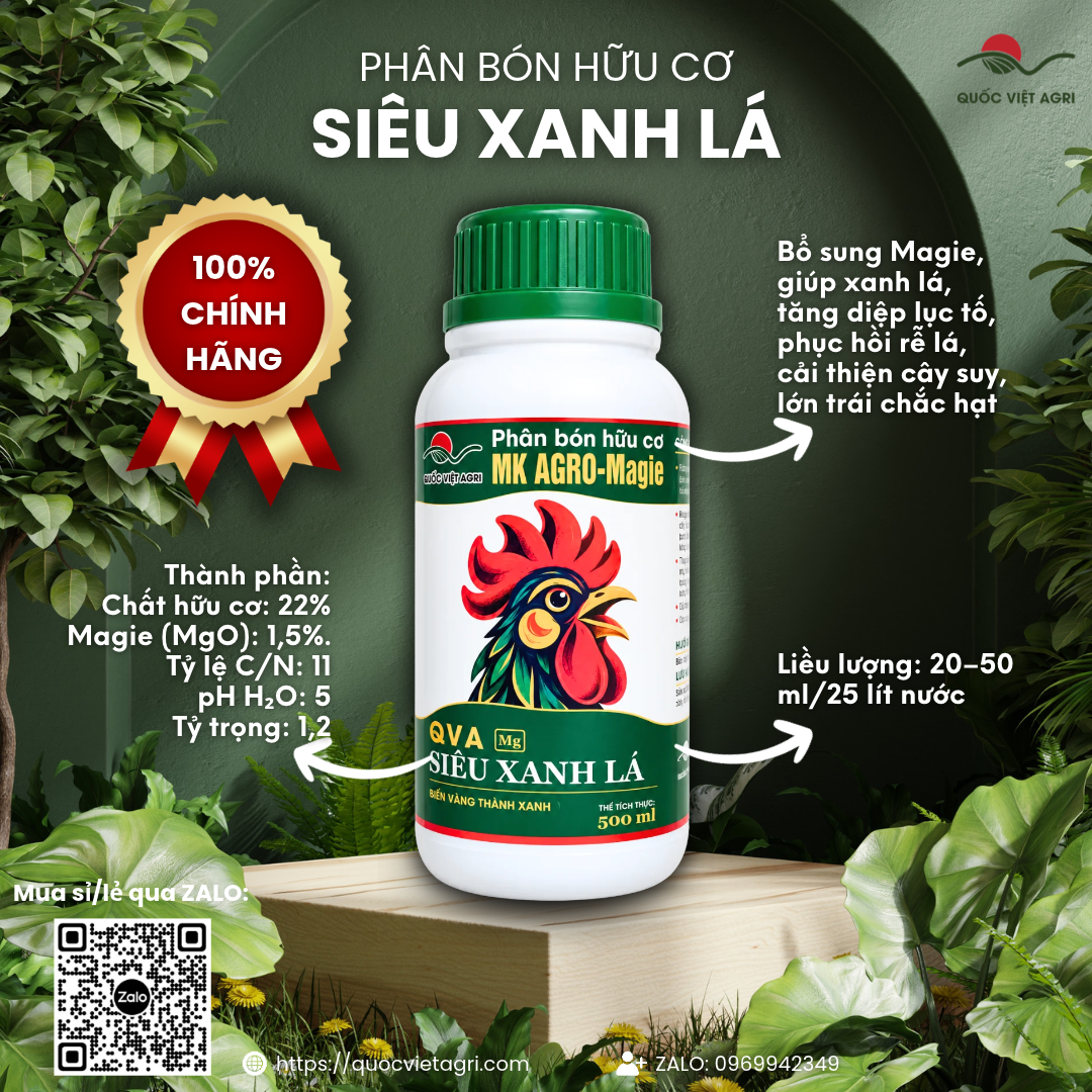 Phân Bón Hữu Cơ QVA Siêu Xanh Lá Magie (500ml) – Khắc Phục Vàng Lá