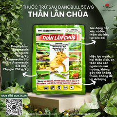  Mặt trước gói thuốc trừ sâu sinh học DANOBULL 50WG (THẰN LẰN CHÚA) 100g, nhãn hiệu rõ ràng, sản phẩm của Quốc Việt Agri.