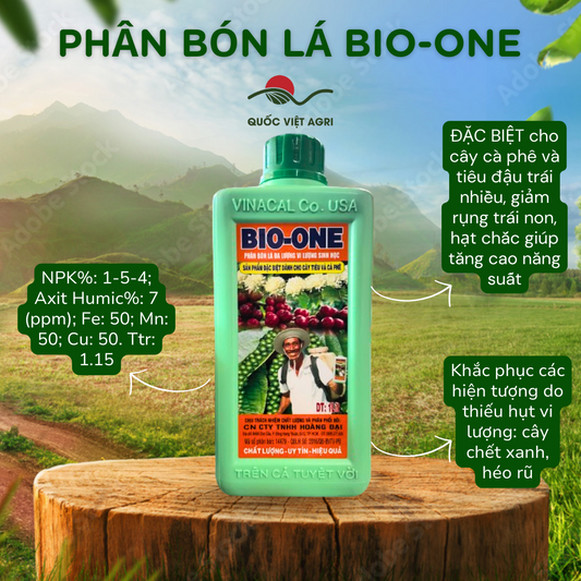 Mặt trước chai phân bón sinh học BIO-ONE, dung tích 1 Lít.