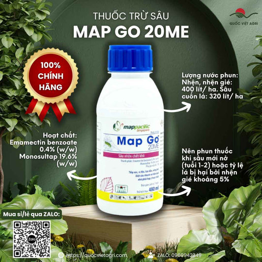 Chai thuốc trừ sâu Map Go 20ME, dung tích 480ml, với thiết kế bao bì chuyên nghiệp của Map Pacific.