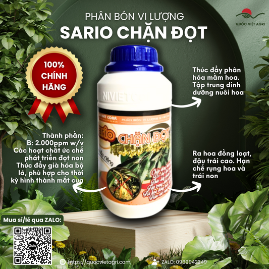 Mặt trước chai phân bón Sario Chặn Đọt, dung tích 500ml.