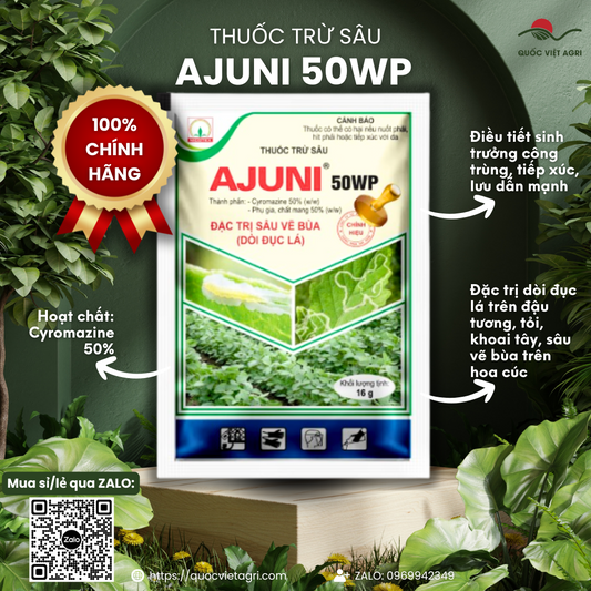 Thuốc Trừ Sâu AJUNI 50WP (16g) – Đặc Trị Sâu Vẽ Bùa, Dòi Đục Lá, Cyromazine 50%