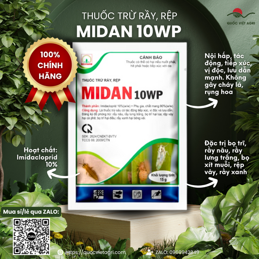 Thuốc Trừ Sâu MIDAN 10WP (15g) – Đặc Trị Rầy, Bọ Trĩ, Côn Trùng Chích Hút, Imidacloprid 10%