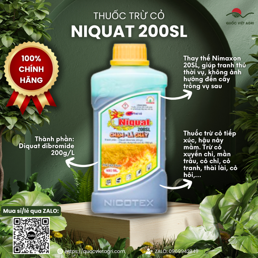  Chai thuốc trừ cỏ cháy nhanh Niquat 200SL dung tích 900ml, nhãn hiệu Nicotex.