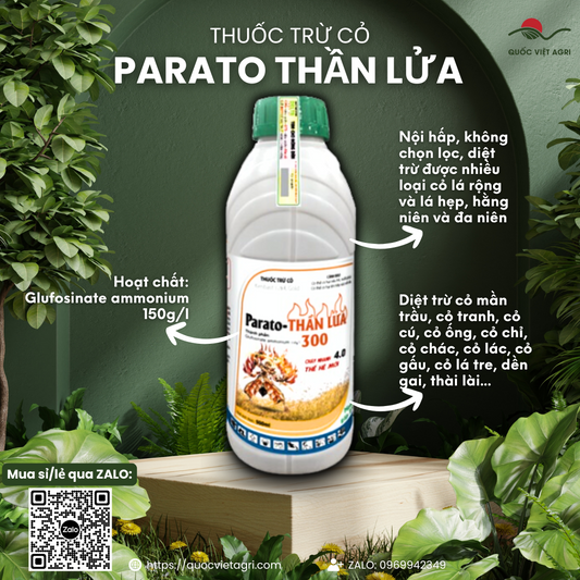 Chai thuốc trừ cỏ Kenbast Parato Thần Lửa 900ml, với thiết kế bao bì mạnh mẽ, nổi bật.