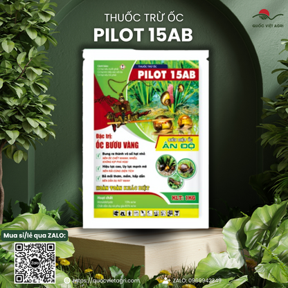 Mặt sau gói thuốc trừ ốc PILOT 15AB 1KG với hướng dẫn sử dụng chi tiết và thông tin thành phần