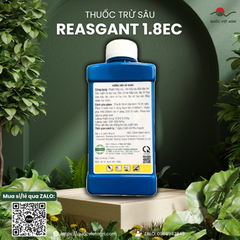 Mặt sau chai thuốc trừ sâu REASGANT 1.8EC 450ml, hiển thị rõ thông tin thành phần (Abamectin, Emamectin Benzoate) và hướng dẫn sử dụng.