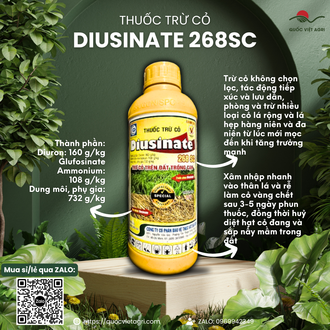 Chai thuốc trừ cỏ tác động kép Diusinate 268SC dung tích 1 Lít.
