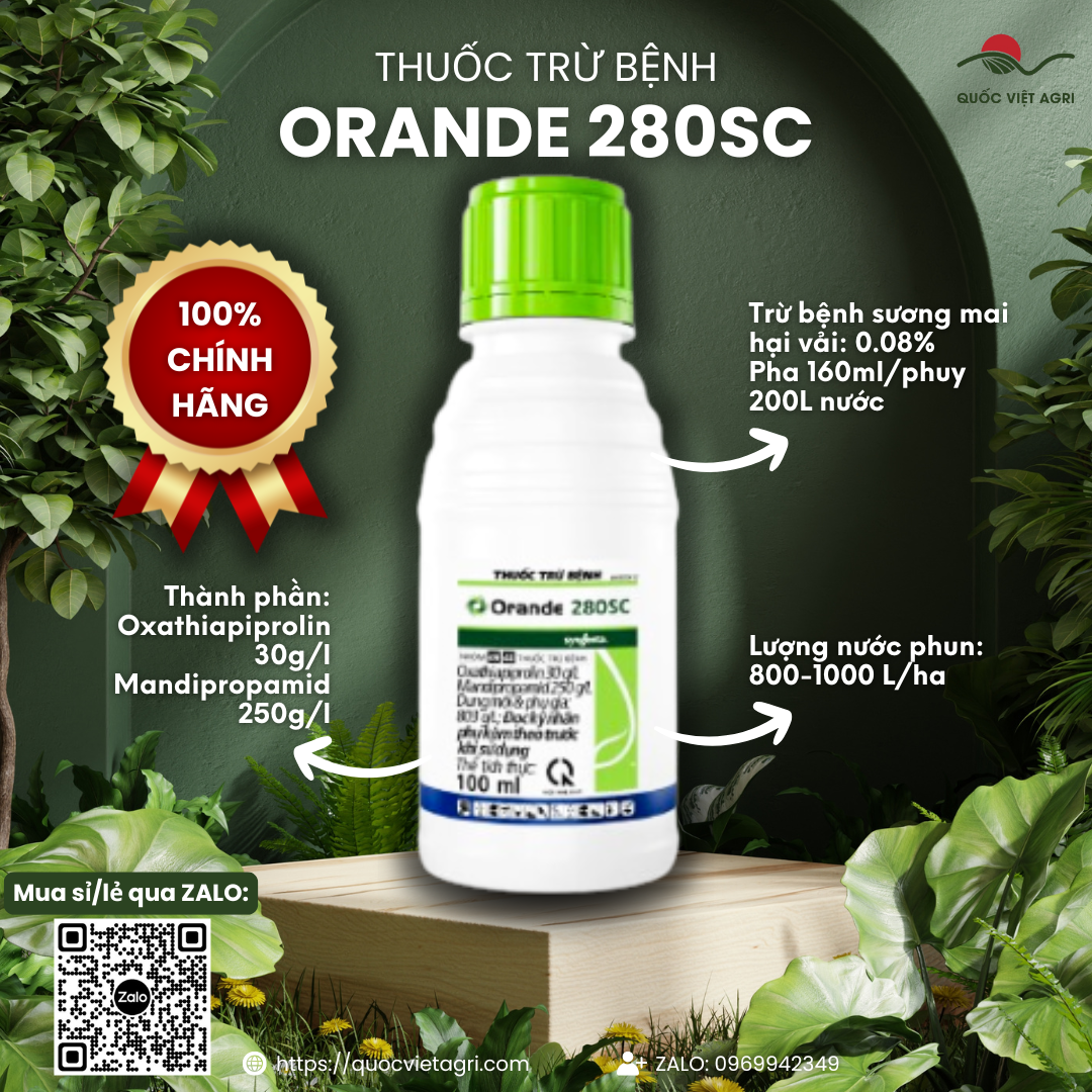 Chai thuốc trừ bệnh Orande 280SC 100ml, với thiết kế bao bì hiện đại và logo Syngenta nổi bật.