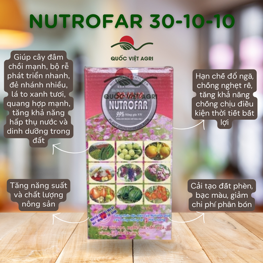 Phân Bón Lá NUTROFAR NPK 30-10-10+TE (Hộp 1kg) - Bung Chồi, Xanh Lá, Ra Rễ - Quốc Việt Agri