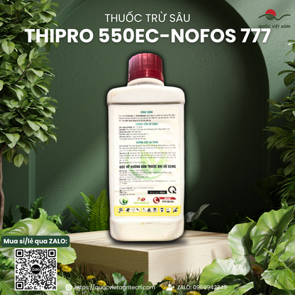 Mặt sau chai thuốc trừ sâu THIPRO 550EC (NOFOS 777) 450ml, hiển thị rõ thông tin thành phần và hướng dẫn sử dụng chi tiết.