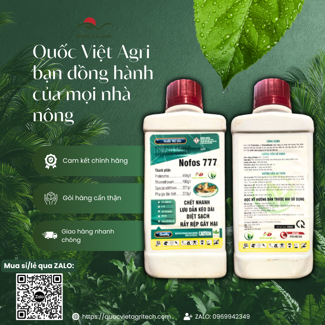 Hình ảnh hai mặt (trước và sau) của chai thuốc trừ sâu THIPRO 550EC (NOFOS 777) 450ml, đầy đủ nhãn mác.