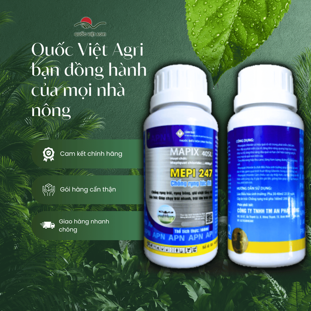 Hình ảnh tổng thể chai thuốc sinh trưởng MEPI 247 40SL 160ml, cung cấp đầy đủ thông tin trên cả hai mặt sản phẩm.