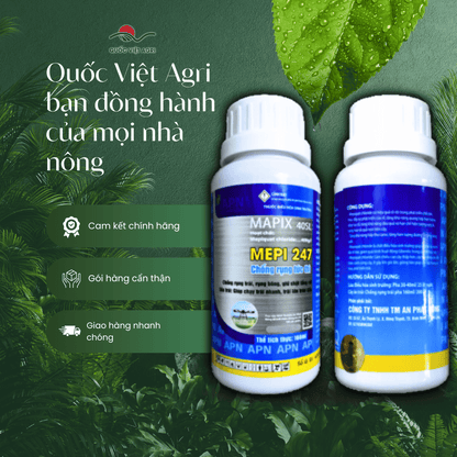 Hình ảnh tổng thể chai thuốc sinh trưởng MEPI 247 40SL 160ml, cung cấp đầy đủ thông tin trên cả hai mặt sản phẩm.