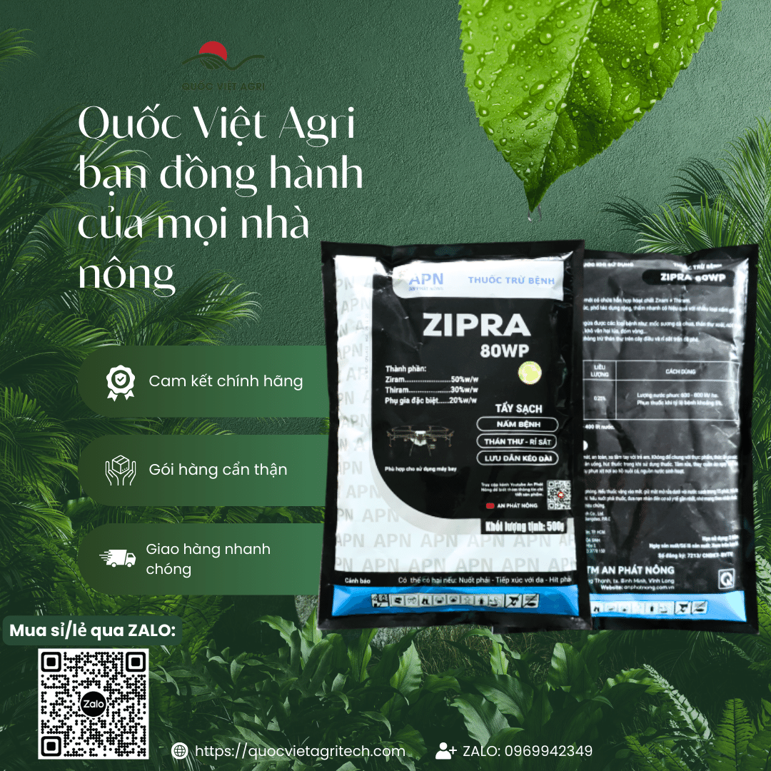Gói ZIPRA 80WP nhìn tổng thể – bột mịn dễ tan, đóng gói chắc chắn


