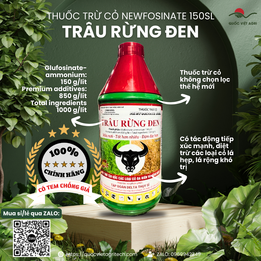 Chai thuốc trừ cỏ TRÂU RỪNG ĐEN 150SL 900ml, diệt tận gốc cỏ đa niên và hằng niên