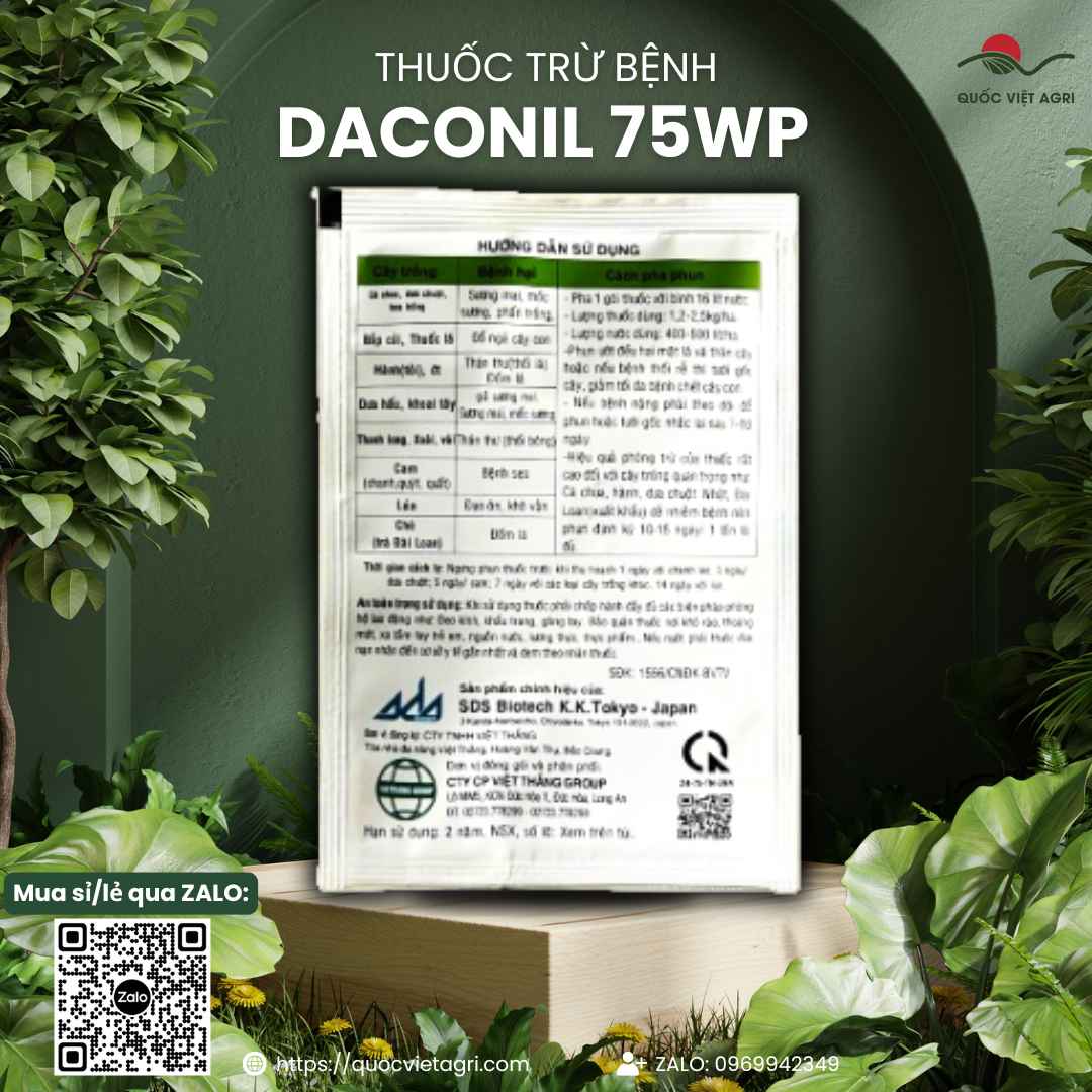 Thuốc Trừ Bệnh DACONIL 75WP (Gói 15g) - Trị Phấn Trắng, Thán Thư, Sương Mai - Quốc Việt Agri